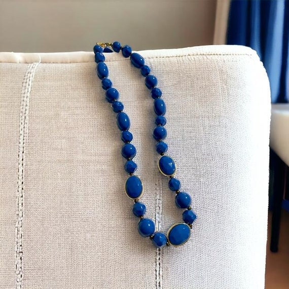 Necklace, Vintage Blue Choker Necklace Faceted an… - image 5