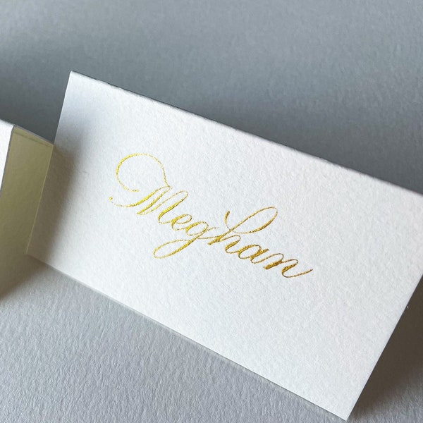 Custom Calligraphy Tented Place Cards - Tented Place Cards - Gold Calligraphy Place Cards - Placecards