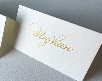 Custom Calligraphy Tented Place Cards - Tented Place Cards - Gold Calligraphy Place Cards - Placecards