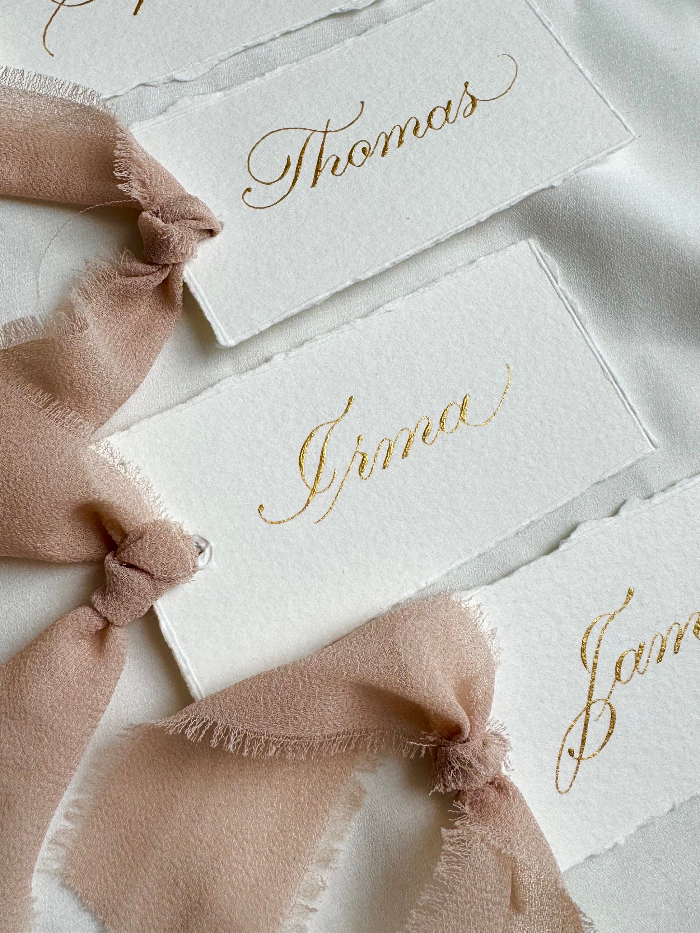 Place Cards with Ribbon - Ivory Place Cards - Calligraphy Place Cards - Wedding Bridal Shower Baby Shower - Handwritten Place Cards