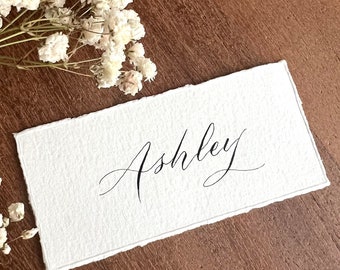 Calligraphy Wedding Place Cards - Deckle Edge Cotton Paper