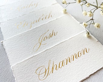 Place Cards - Deckle Edge Place Cards - Wedding Place Cards - Escort Cards - Calligraphy Place Cards - Custom Calligraphy - Gold Place Cards