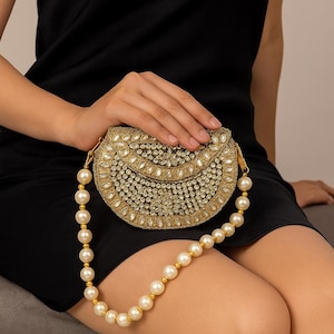 Handmade Kundan Clutch Bag: Beaded Evening Purse, Indian Bridal Handbag