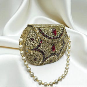 Handmade Kundan Clutch Bag: Beaded Evening Purse, Indian Bridal Handbag