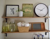 Farmhouse Style Rustic Wood Shelves with Black Cast Iron Corbel Brackets 8 nominal depth Kitchen Shelves Laundry Room Shelves