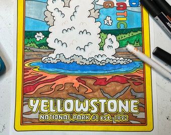 Yellowstone National Park Coloring Page, Instant Download