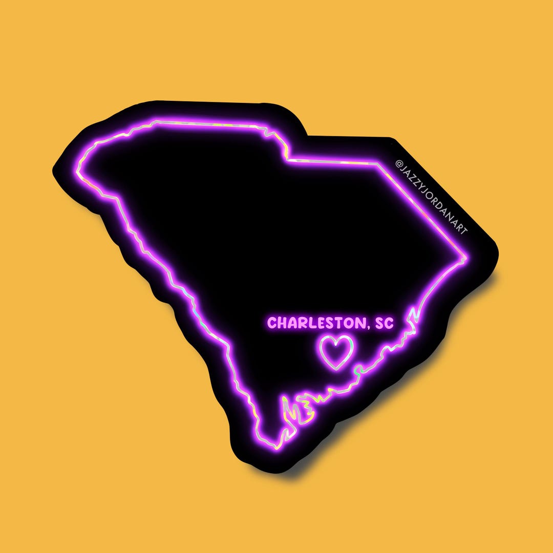 Sticker Design Sc South Carolina Outline Neon Sparkly Sticker - Etsy