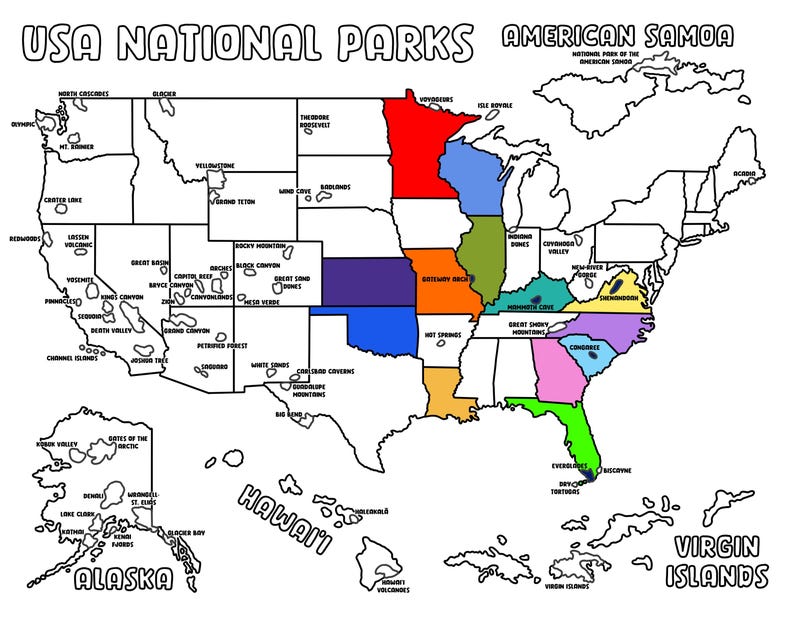 USA/ National Parks Coloring Page, Instant Download - Etsy