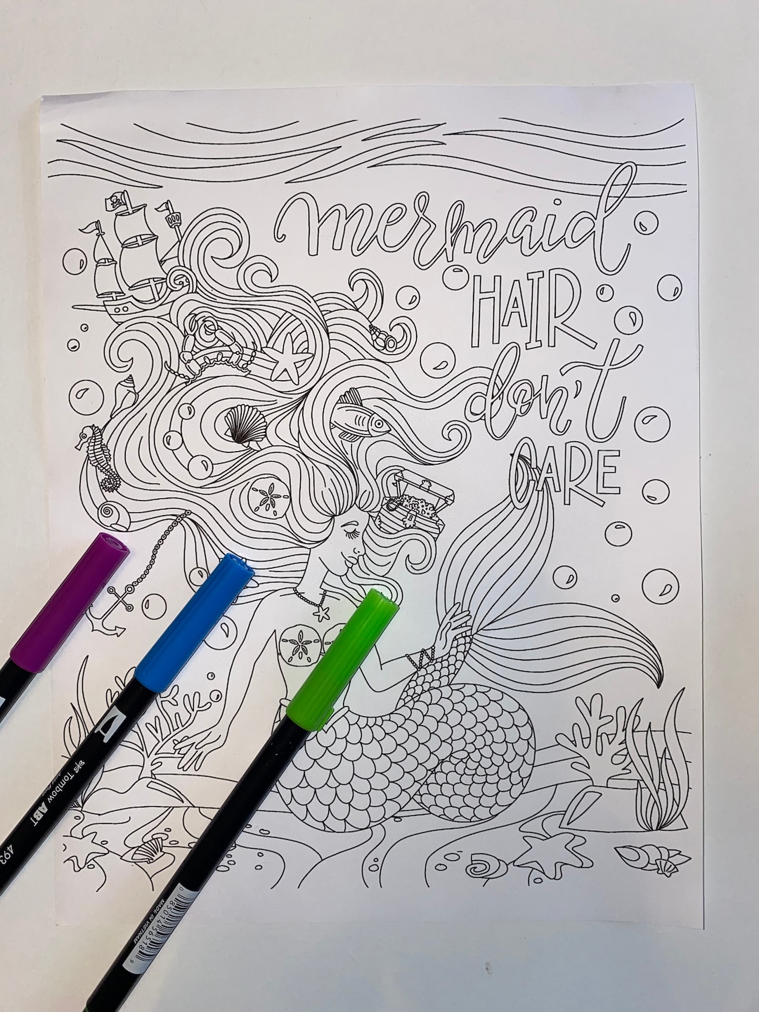 Mermaid Coloring Page, Instant Download - Etsy