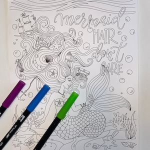 Mermaid Coloring Page, Instant Download