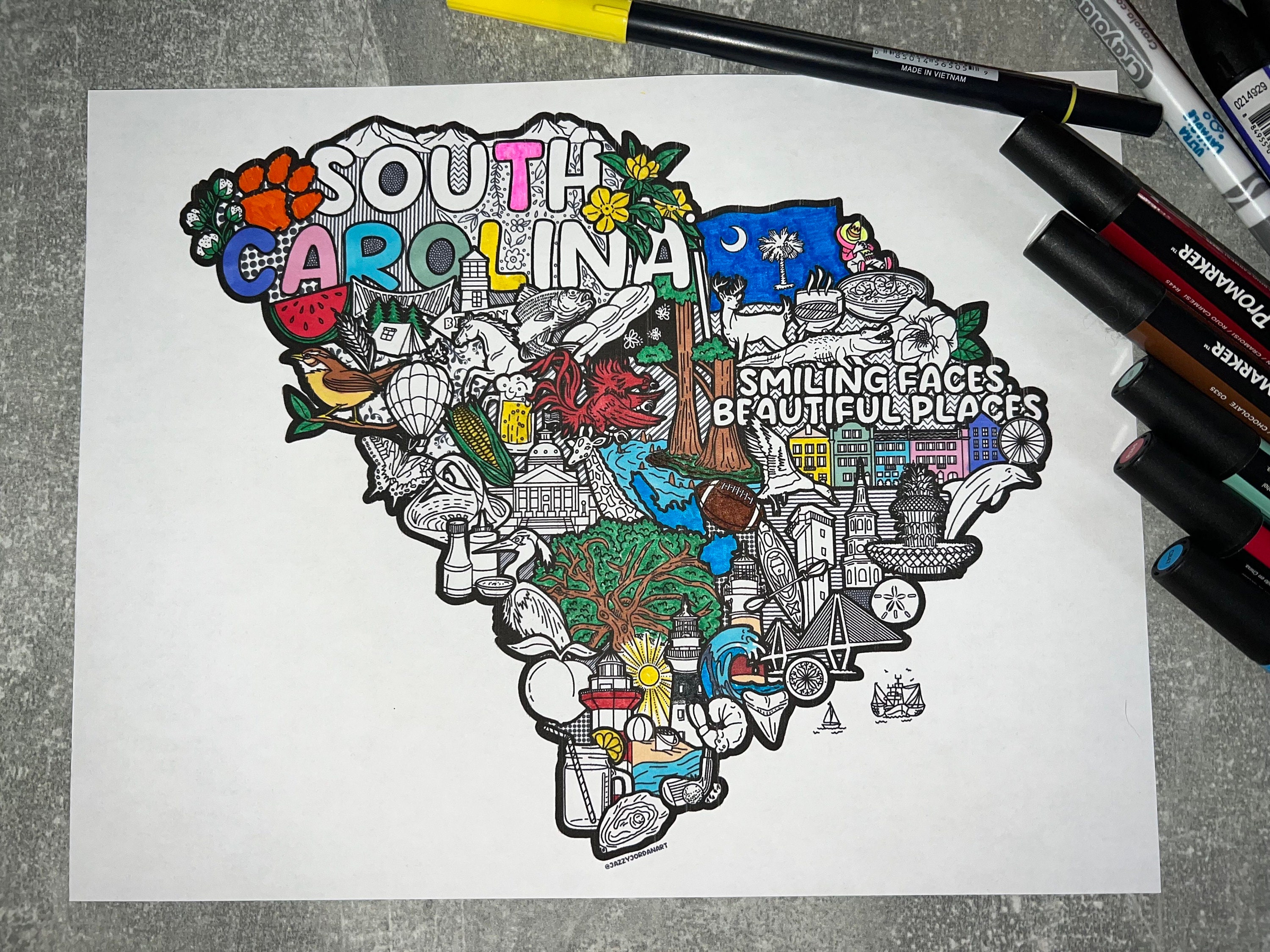 SC State Doodle Coloring Page, Instant Download