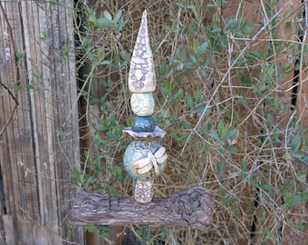 Garden stake stele made of clay ceramic, handmade, unique piece