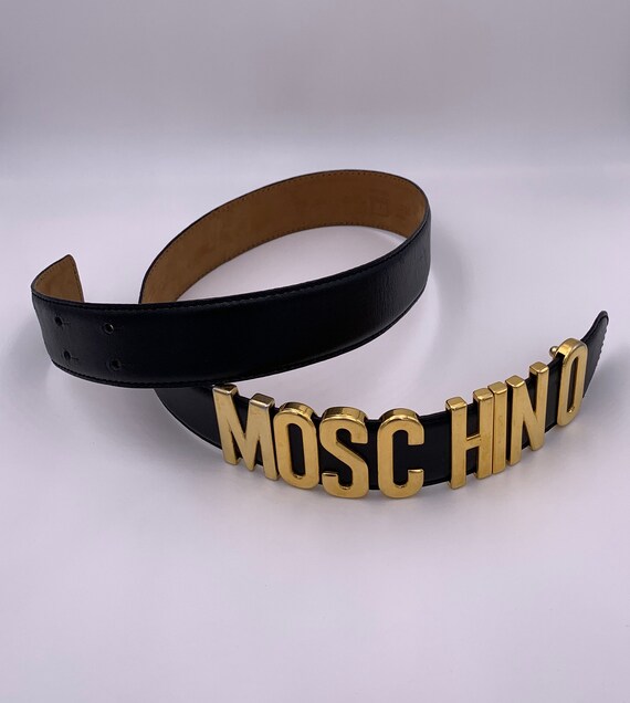 Ceinture Vintage Moschino En Cuir Noir - Taille 42, Style Punk-chic, Occasion Très Bon état