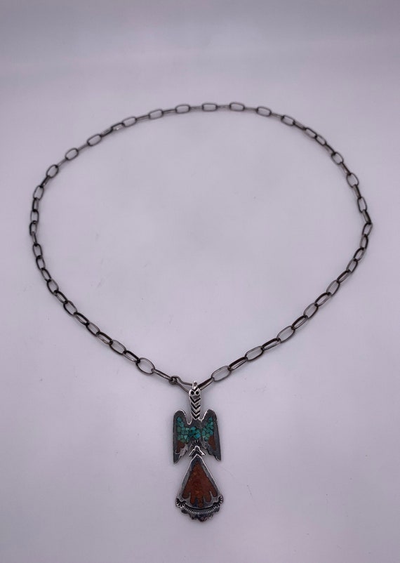 Vintage Navajo Sterling Silver, Turquoise And Cor… - image 3
