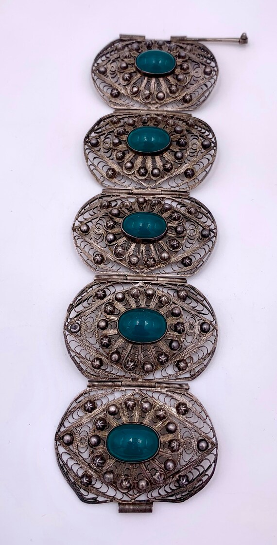Antique Egyptian Silver And Green Stone Filigree … - image 4