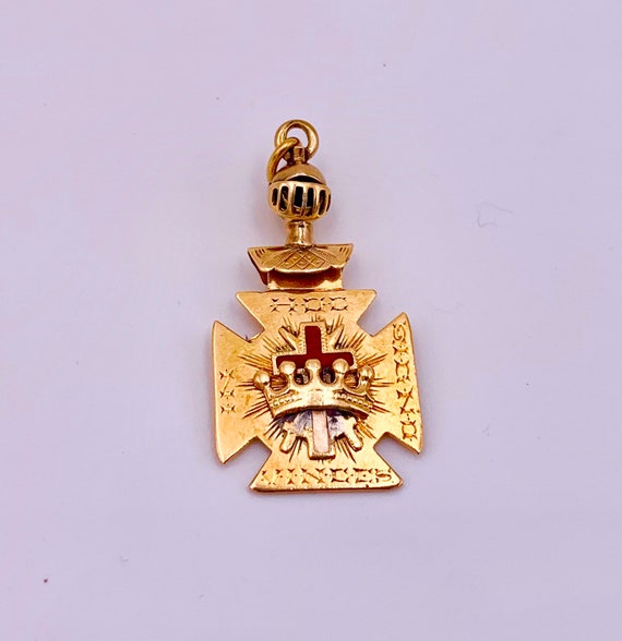 Antique 14k Yellow Gold And Enamel Scottish Rite … - image 1