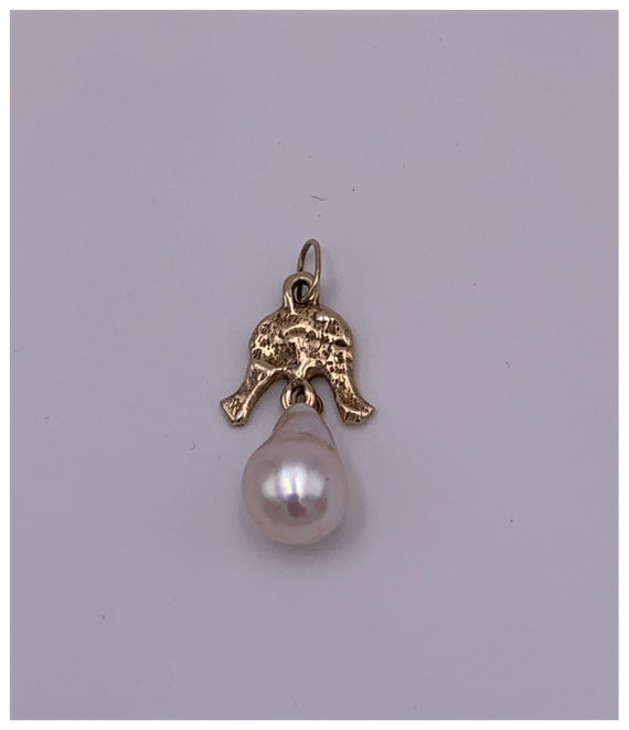 Unique 14k Gold Bell Shaped Pearl Pendant