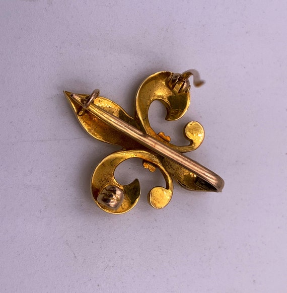 Antique Art Deco 14k Gold Vintage Fleur De Lis Br… - image 4