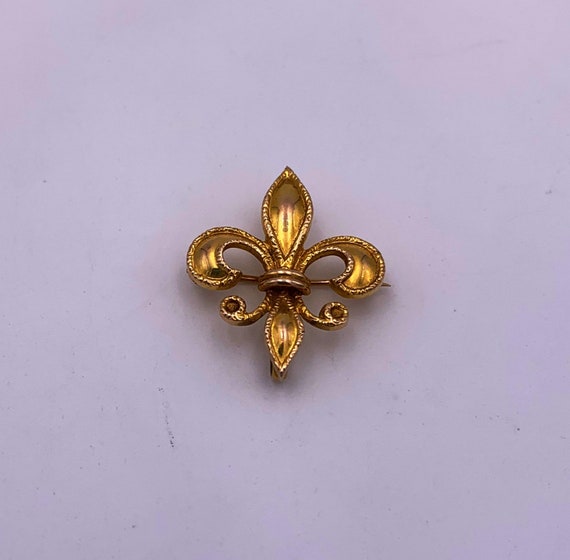 Antique Art Deco 14k Gold Vintage Fleur De Lis Br… - image 1