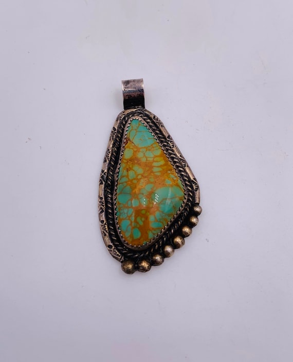 Vintage Navajo Sterling And Turquoise Pendant Sign