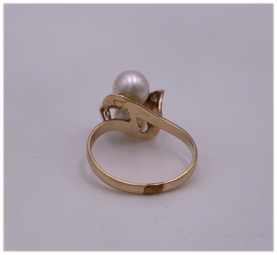 Vintage Modernist 14k Gold 2 Pearl And Diamond Ri… - image 8