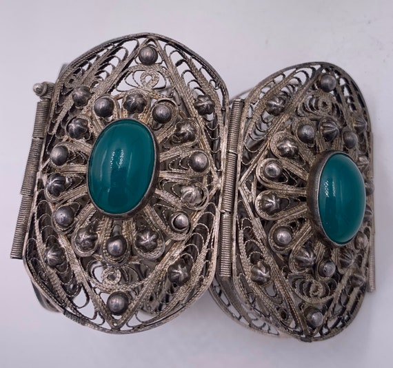 Antique Egyptian Silver And Green Stone Filigree … - image 3