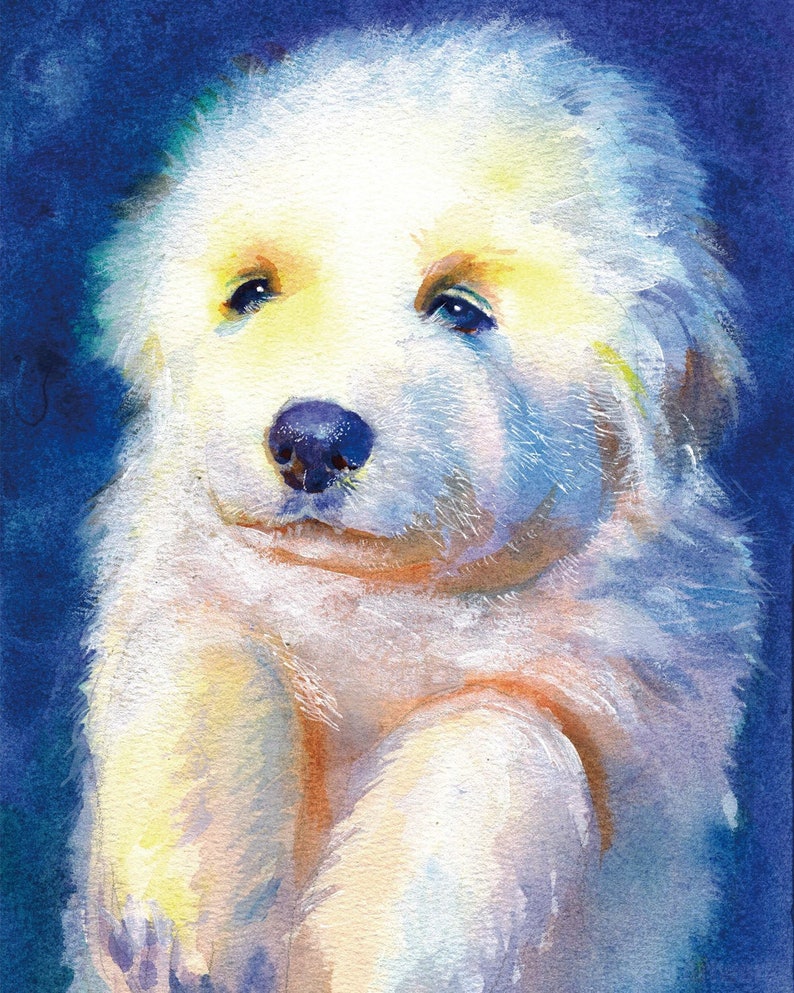 Great Pyrenees Art Print Great Pyrenees Puppies Mr.lucky Artwork 8x10\u201d and 11x14\u201d Sizes Great Pyrenees Gifts