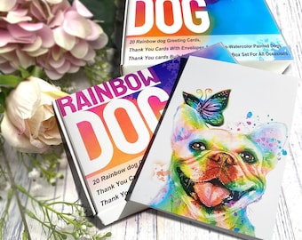 20 Rainbow dog Greeting Cards, Dog ,Dog Lover Gift, Thank You Dog Cards, Pet Owner Stationery