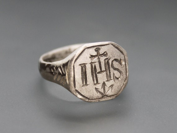 Ancient Medieval Jesuits silver ring. Society of J