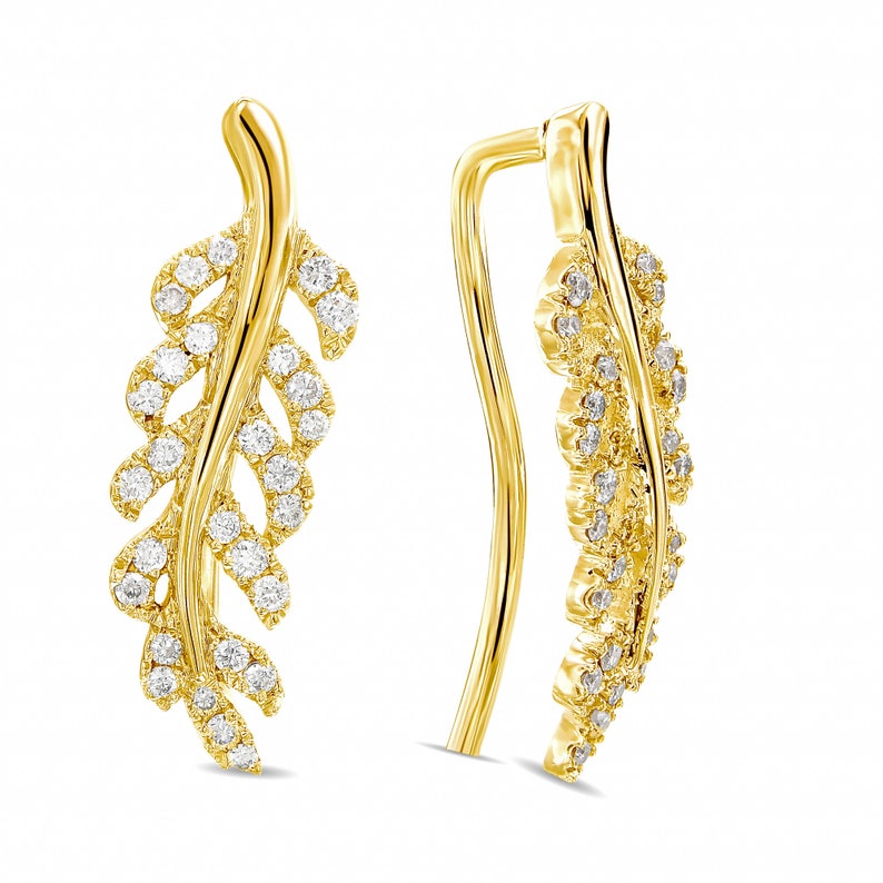 White gold Diamond Ear Crawlers leaf earrings vine earrings wedding jewelry Crawler Earrings Gold Ear Climbers Ear Sweeps