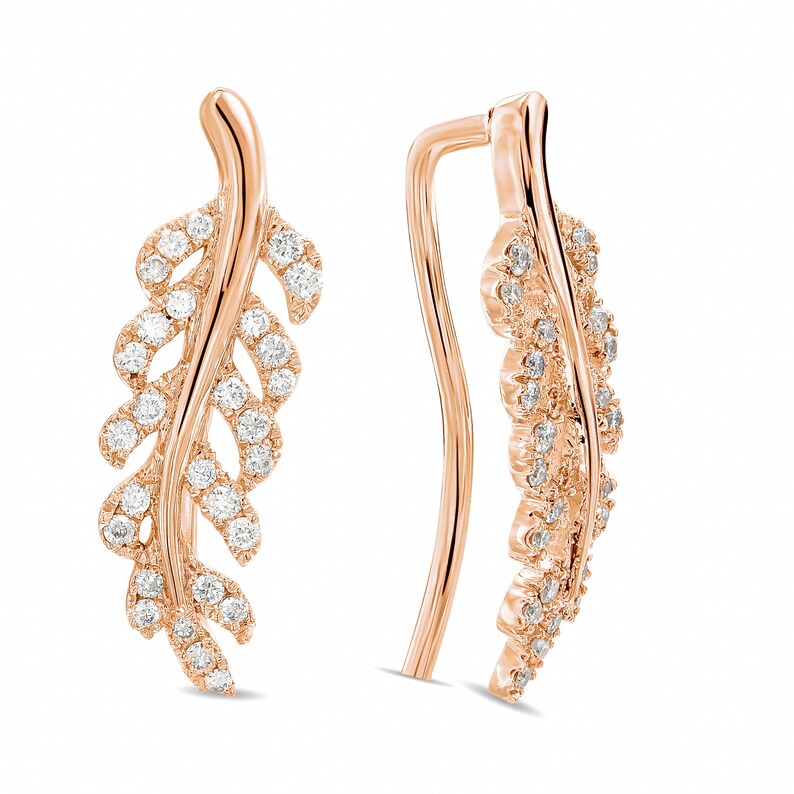 White gold Diamond Ear Crawlers leaf earrings vine earrings wedding jewelry Crawler Earrings Gold Ear Climbers Ear Sweeps