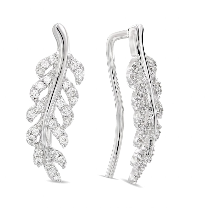 White gold Diamond Ear Crawlers leaf earrings vine earrings wedding jewelry Crawler Earrings Gold Ear Climbers Ear Sweeps