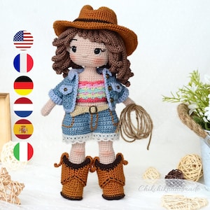 CHARLOTTE la Cowgirl Schema per bambola all'uncinetto, Schema per bambola Amigurumi, Tutorial PDF all'uncinetto (En, Fr, De, Nl, It, Es)