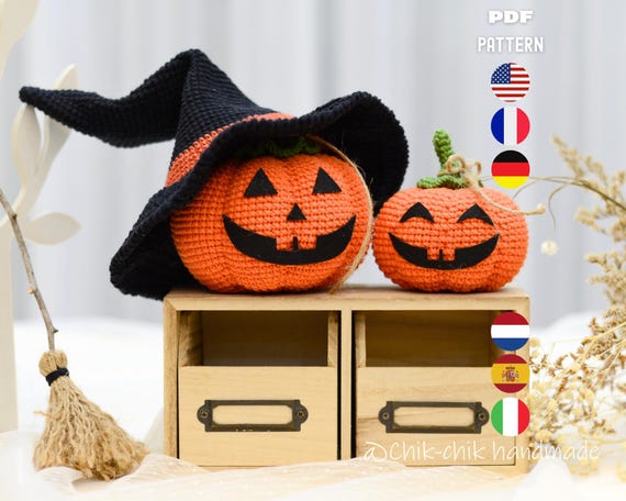 Halloween Pumpkins Amigurumi Crochet Pattern PDF Tutorial (En/Fr/De/Es/It/Nl)