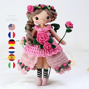 Schema per bambola fata all'uncinetto, Isabelle la Foltella, bambola Amigurumi, Tutorial PDF (En/Fr/De/Es/Nl/It)