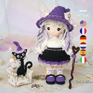 AMETHYST the Moon Witch Crochet Doll Pattern, Halloween Amigurumi PDF Tutorial (En/Fr/De/Es/Nl/It)