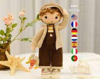 TOMMY, o Pescador - Padrão de Boneco de Crochê, Padrão de Boneco Amigurumi, Tutorial em PDF (En/Fr/De/Es/It/Nl)