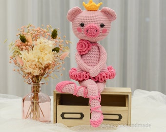 Ballerina Pig Amigurumi Crochet Pattern, Crochet Pig Tutorial, PDF English Pattern