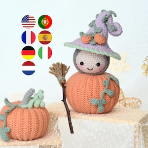 Halloween Pumpkin Amigurumi Crochet Pattern, PDF Tutorial (En/Fr/De/Nl/Br/Esp/It)