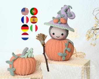 Halloween Pumpkin Amigurumi Crochet Pattern, PDF Tutorial (En/Fr/De/Nl/Br/Esp/It)