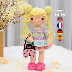 Crochet Mila Doll Pattern, Amigurumi Girl Doll with Removable Clothes, PDF Tutorial (En/Fr/De/Es)