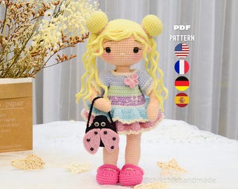 Crochet Mila Doll Pattern, Amigurumi Girl Doll with Removable Clothes, PDF Tutorial (En/Fr/De/Es)