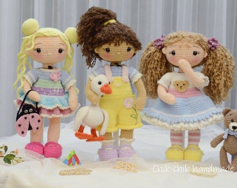 Lot de 3 modèles de poupées au crochet, tutoriel PDF en anglais