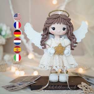 Crochet Angel Pattern, Amigurumi Doll, Guardian Angel, Angelina The Little Star, PDF Tutorial (En/Fr/De/Es/Nl/It)