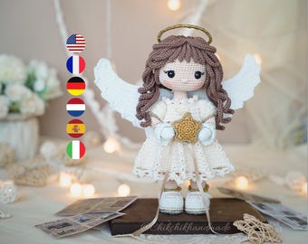 Guardian Angel Doll Crochet Pattern, Angelina Amigurumi Angel Doll, PDF Tutorial (En/Fr/De/Es/Nl/It)