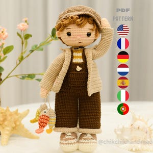 TOMMY The Fisher, Crochet Doll Pattern, Amigurumi Doll Pattern, PDF Tutorial (En, De, Fr, Nl, Pt, Es, It)