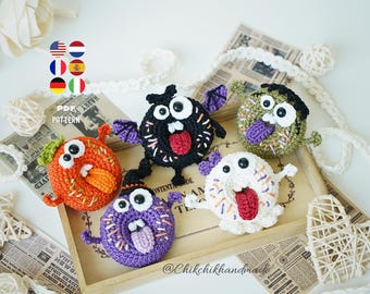 Halloween Donut Crochet Pattern, Funny Amigurumi Pattern, Goofy Halloween Donut, PDF Tutorial (En/Fr/De/Es/Nl/It)
