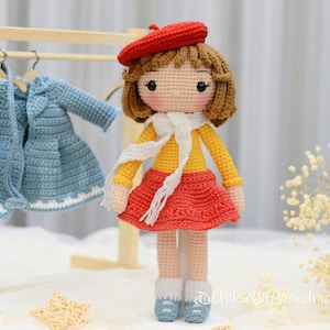 Patrón de muñeca Lucía a crochet, muñeca amigurumi de invierno, tutorial en PDF en inglés
