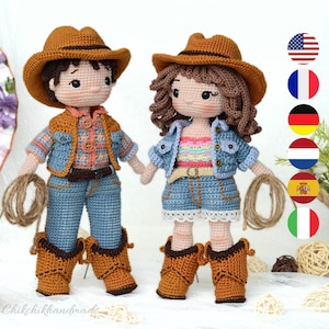 Cowboy Häkelanleitung, Amigurumi Boy & Girl Dolls, PDF Anleitung (En/Fr/De/Esp/Nl/It)
