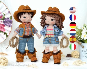 Cowboy Couple Crochet Doll Pattern, Amigurumi Boy & Girl Dolls, Western Crochet Set, PDF Tutorial (En/Fr/De/Es/It/Nl)